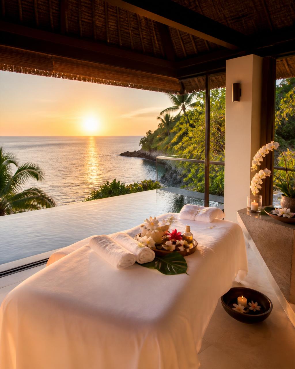 In-villa spa massage setup overlooking the ocean